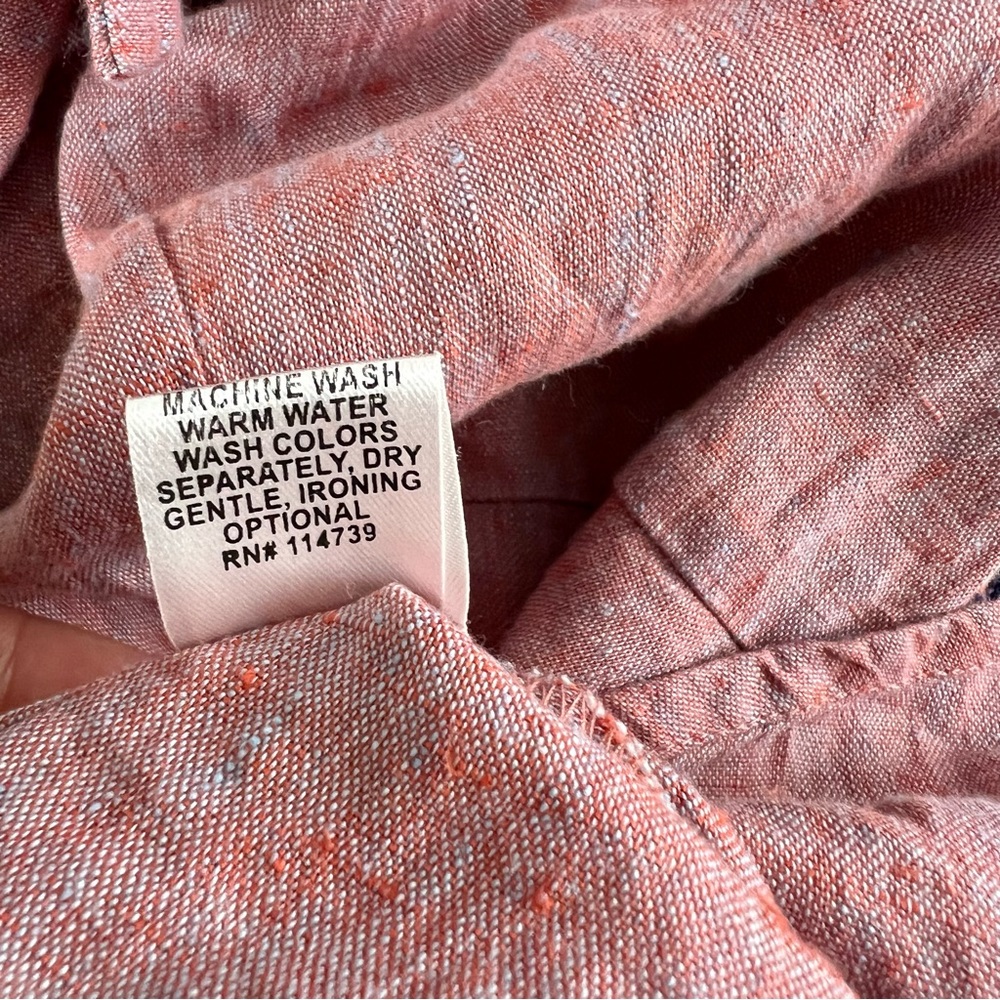 Flax 100% Linen Button Down Peplum Shirt Blouse Top Heathered Pink M Pleated - Picture 3 of 10